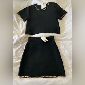H&M Black Chain-Trim Two-Piece Skirt Set. BRAND NEW W TAGS.